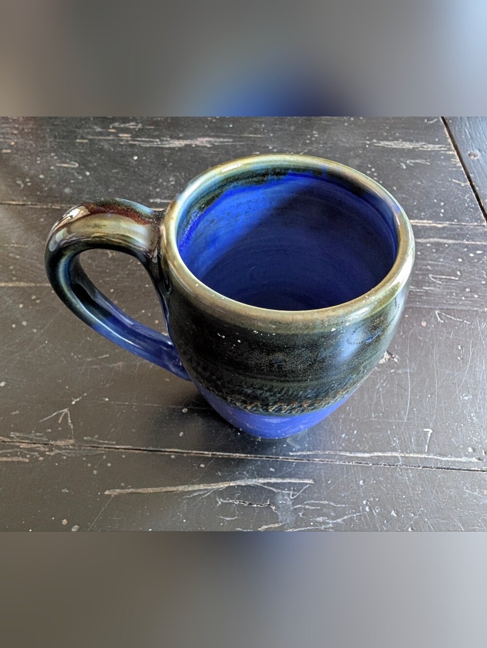 Handmade Ceramic Pottery Blue Glazed Mug Signed LC 14/80 Boho Artist Cottagecore